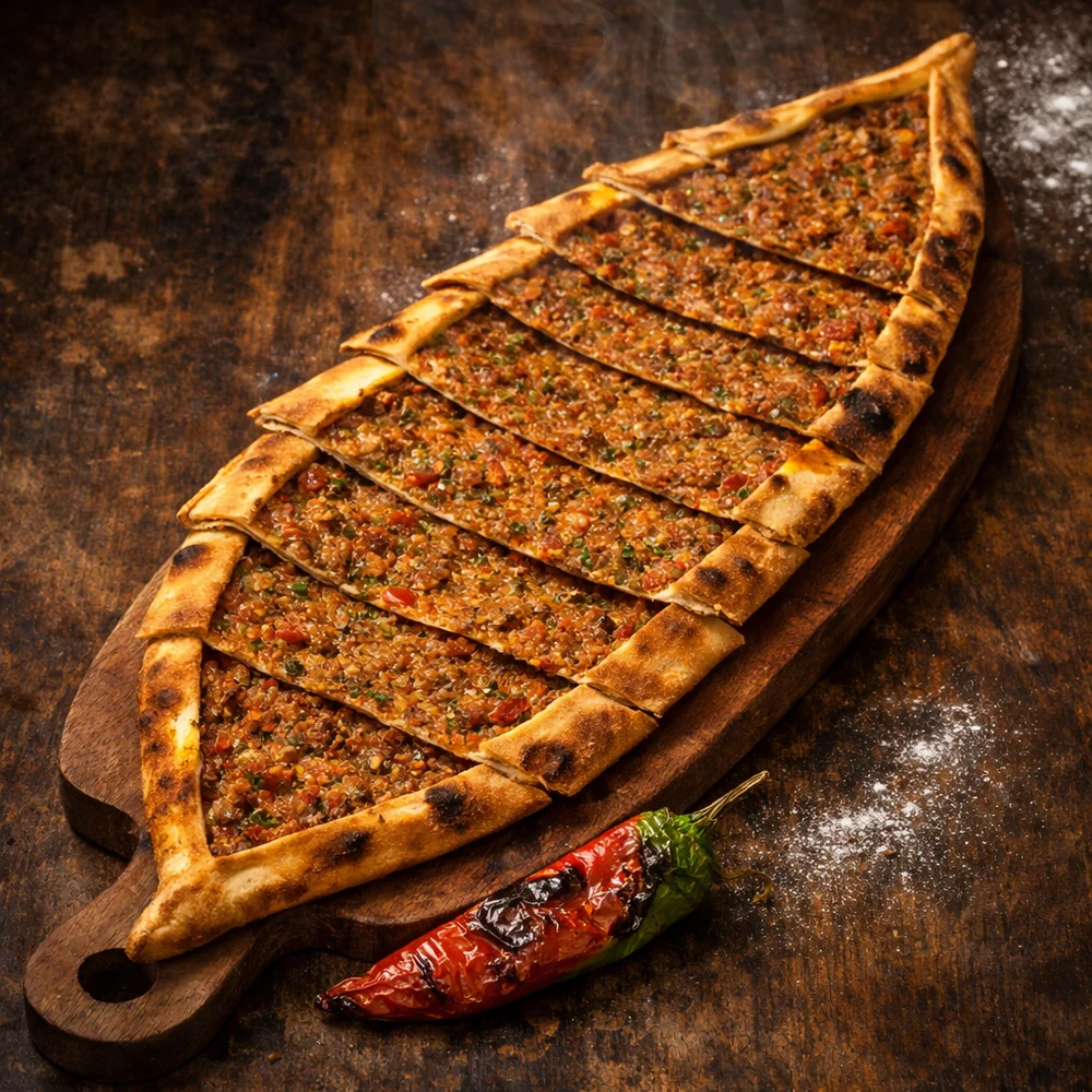 Taş fırından dilimlenmiş kıymalı pide